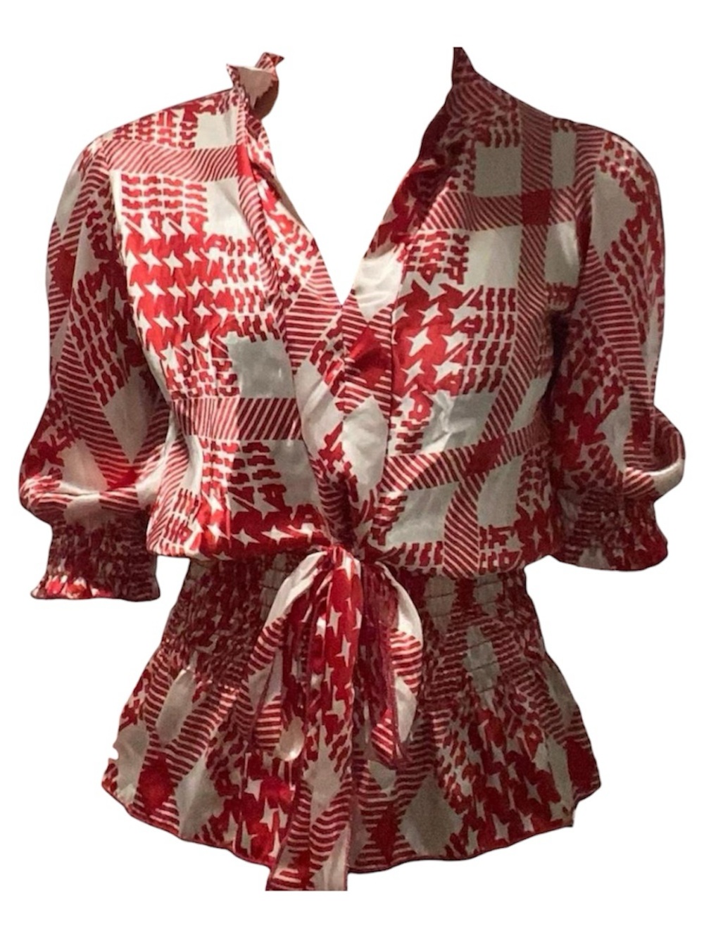Red and white plaid blouse